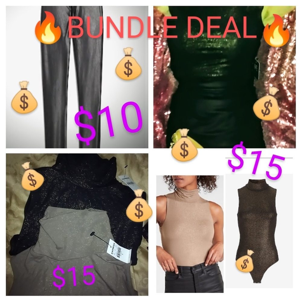 🔥NWT Womans Express size S: two body suits and faux leather leggings